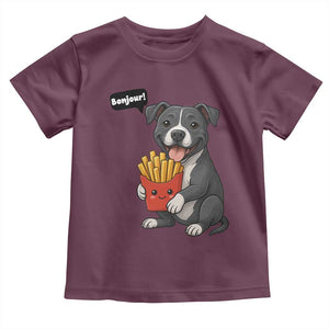 Funny Bonjour French Fries Toddler T Shirt Pitbull Dog Gift TS12 Maroon Print Your Wear