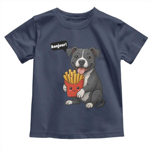 Funny Bonjour French Fries Toddler T Shirt Pitbull Dog Gift TS12 Navy Print Your Wear