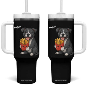 Funny Bonjour French Fries Tumbler With Handle Pitbull Dog Gift TS12 One Size: 40 oz Black Print Your Wear
