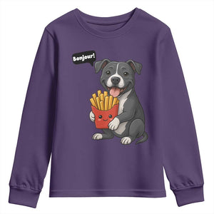 Funny Bonjour French Fries Youth Sweatshirt Pitbull Dog Gift TS12 Purple Print Your Wear