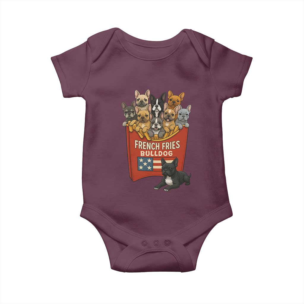Funny French Fries Bulldog Baby Onesie Dog Lover Gift TS12 Maroon Print Your Wear