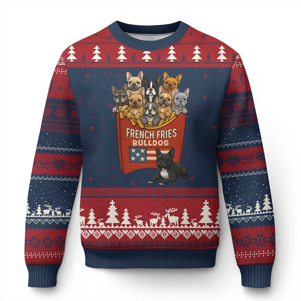 Funny French Fries Bulldog Ugly Christmas Sweater Dog Lover Gift TS12 Navy Red Print Your Wear
