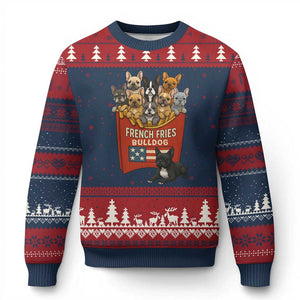 Funny French Fries Bulldog Ugly Christmas Sweater Dog Lover Gift TS12 Navy Red Print Your Wear
