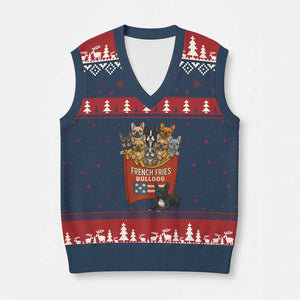 Funny French Fries Bulldog V-Neck Knit Sweater Vest Dog Lover Gift TS12 Navy Red Print Your Wear