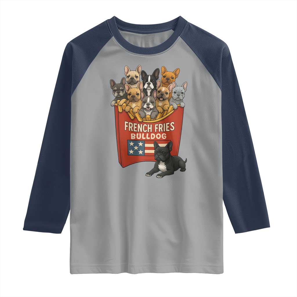 Funny French Fries Bulldog Raglan Shirt Dog Lover Gift TS12 Sport Gray Navy Print Your Wear