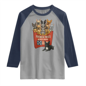 Funny French Fries Bulldog Raglan Shirt Dog Lover Gift TS12 Sport Gray Navy Print Your Wear