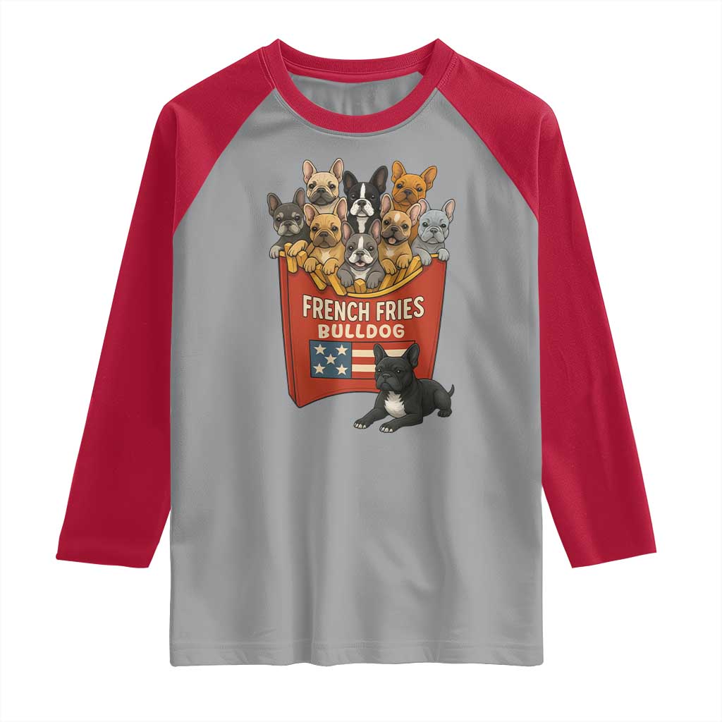 Funny French Fries Bulldog Raglan Shirt Dog Lover Gift TS12 Sport Gray Red Print Your Wear