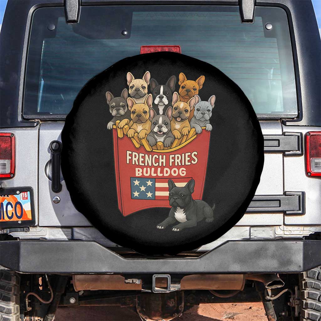 Funny French Fries Bulldog Spare Tire Cover Dog Lover Gift TS12 No hole Black Print Your Wear