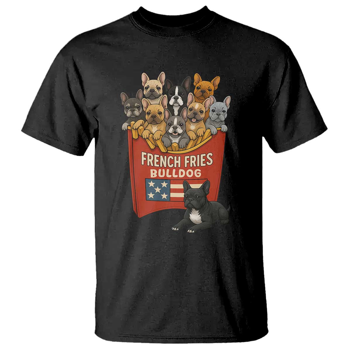 Funny French Fries Bulldog T Shirt Dog Lover Gift TS12 Black Print Your Wear