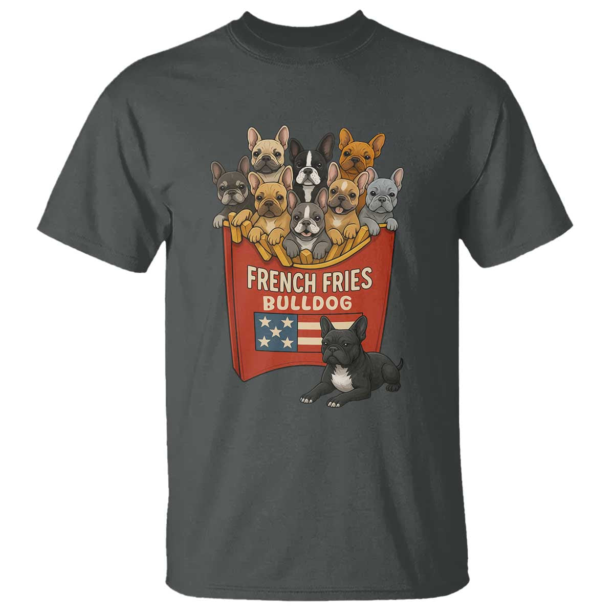 Funny French Fries Bulldog T Shirt Dog Lover Gift TS12 Dark Heather Print Your Wear