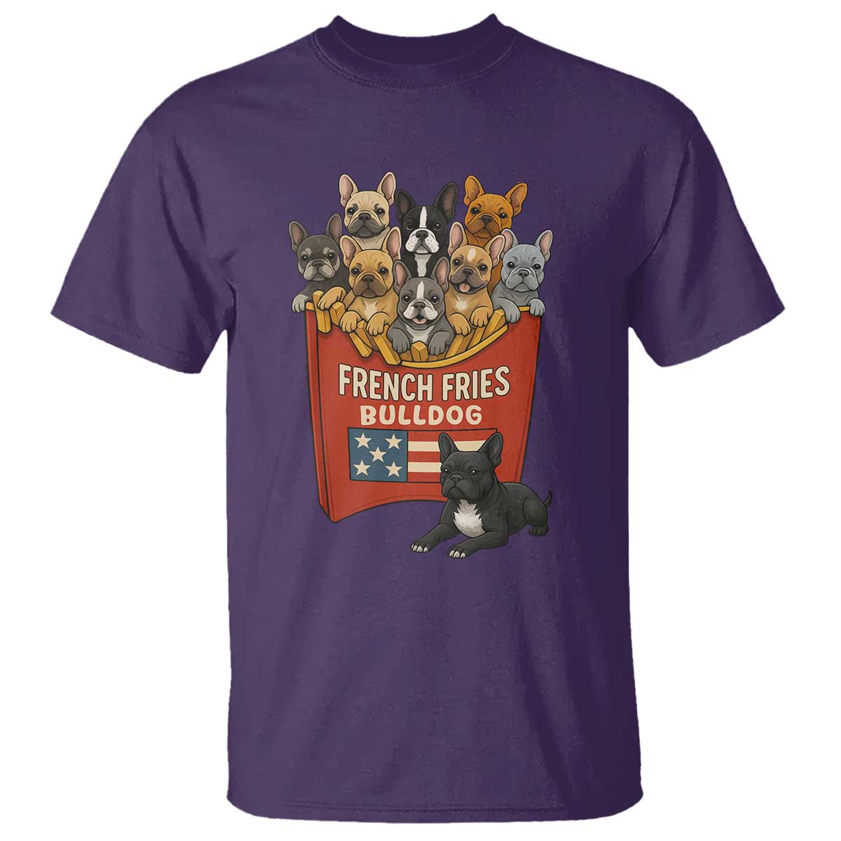 Funny French Fries Bulldog T Shirt Dog Lover Gift TS12 Purple Print Your Wear