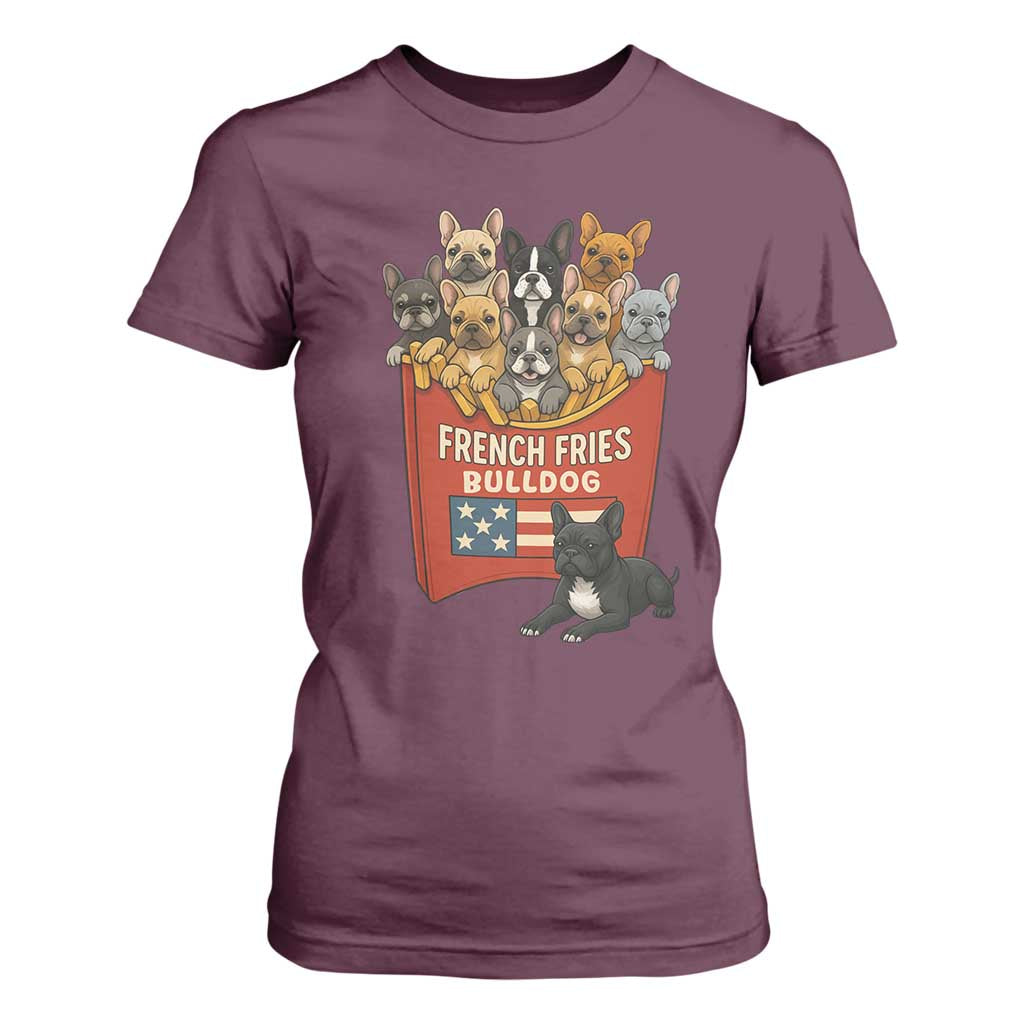 Funny French Fries Bulldog T Shirt For Women Dog Lover Gift TS12 Maroon Print Your Wear