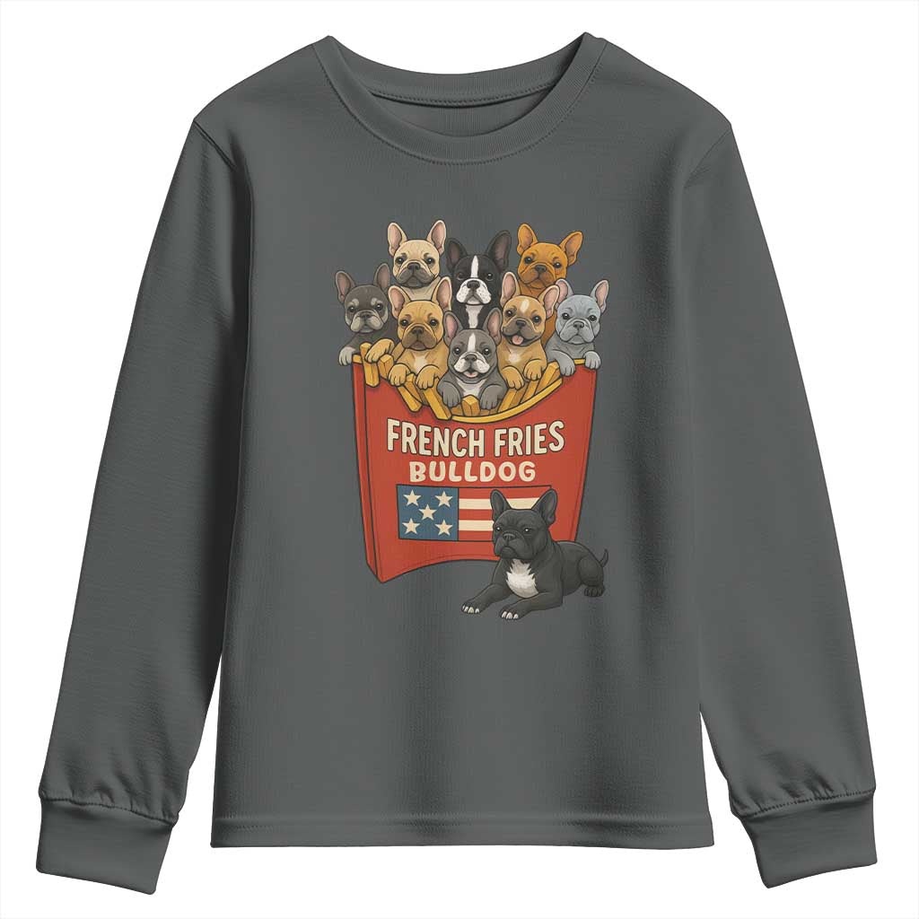 Funny French Fries Bulldog Youth Sweatshirt Dog Lover Gift TS12 Dark Heather Print Your Wear