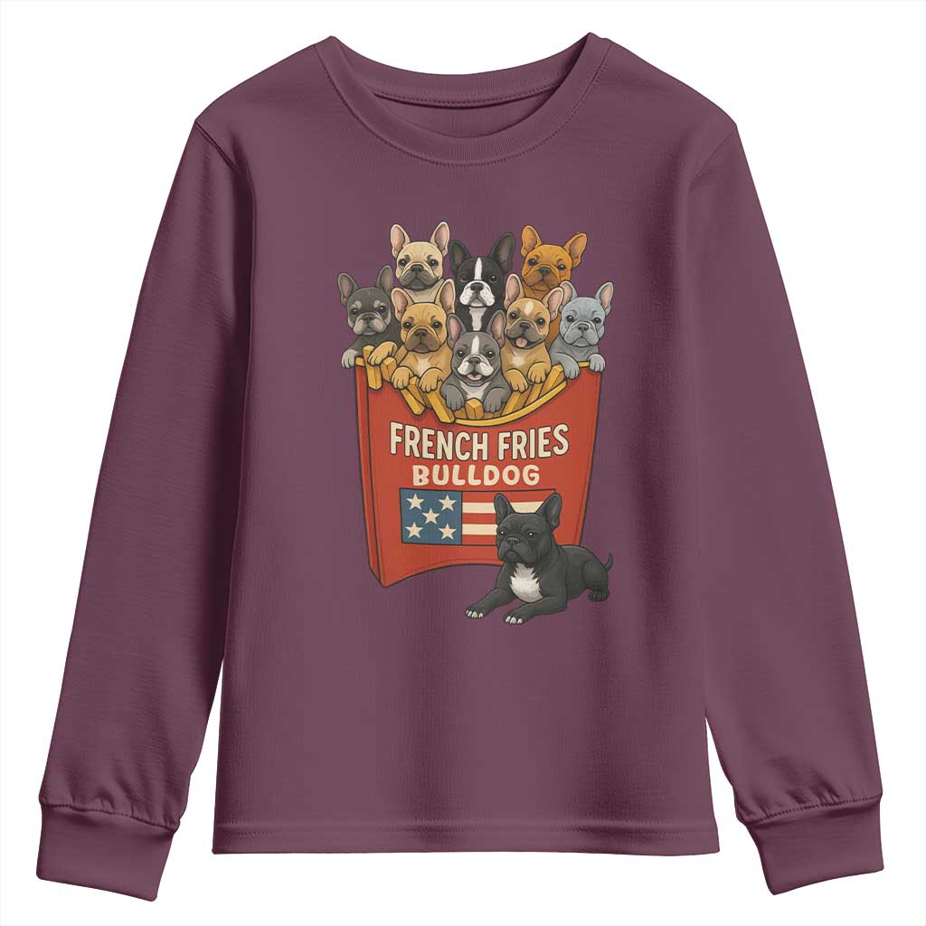 Funny French Fries Bulldog Youth Sweatshirt Dog Lover Gift TS12 Maroon Print Your Wear