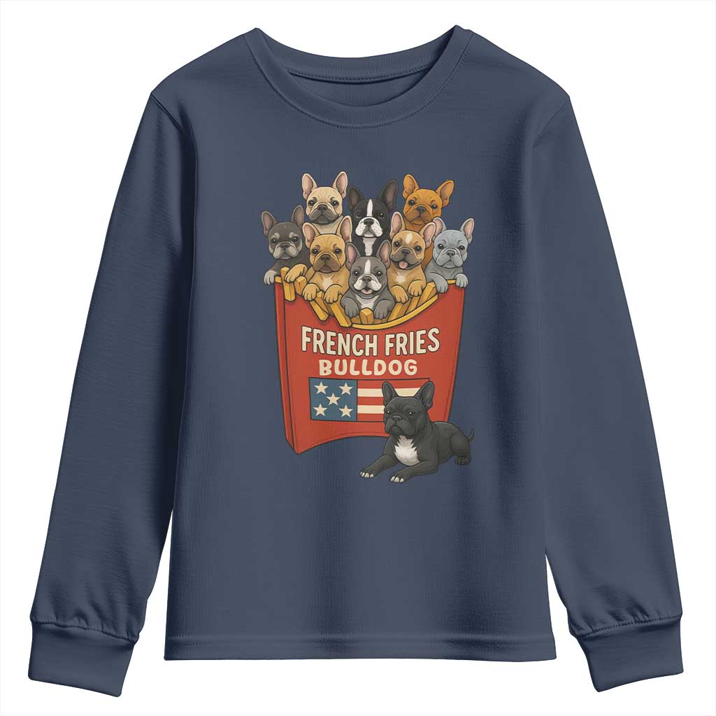 Funny French Fries Bulldog Youth Sweatshirt Dog Lover Gift TS12 Navy Print Your Wear