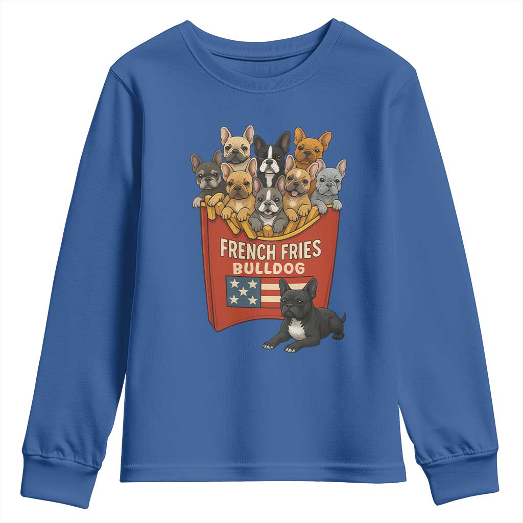 Funny French Fries Bulldog Youth Sweatshirt Dog Lover Gift TS12 Royal Blue Print Your Wear