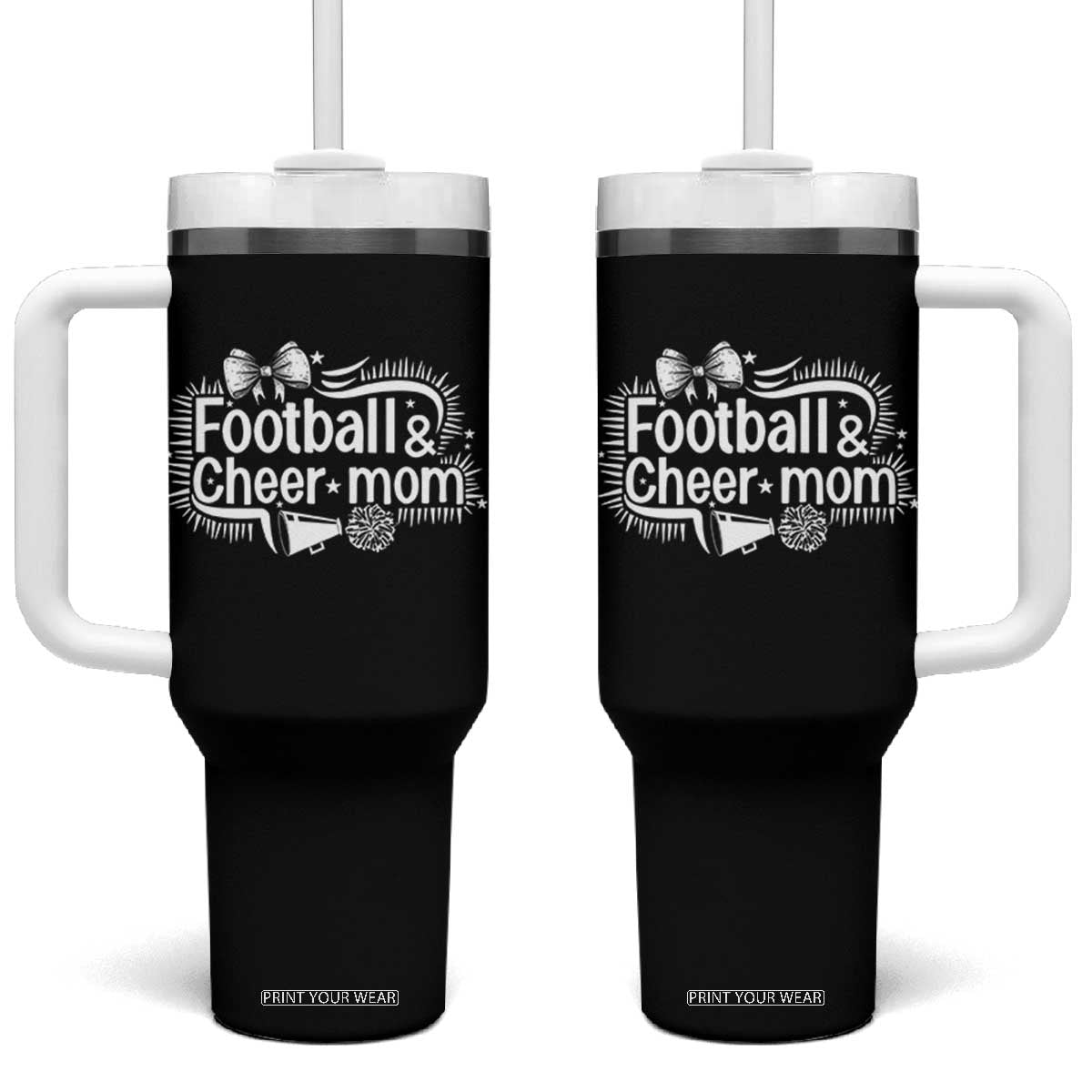Football And Cheer Mom Quote Tumbler With Handle Sport Cheerleading Season Gift TS12 One Size: 40 oz Black Print Your Wear