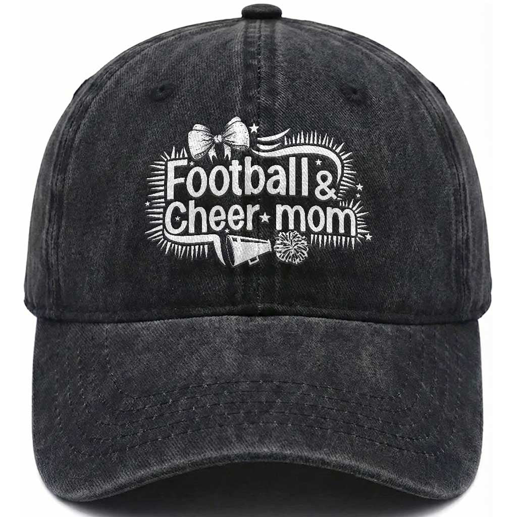 Football And Cheer Mom Quote Washed Cotton Baseball Cap Sport Cheerleading Season Gift TS12 Print Your Wear