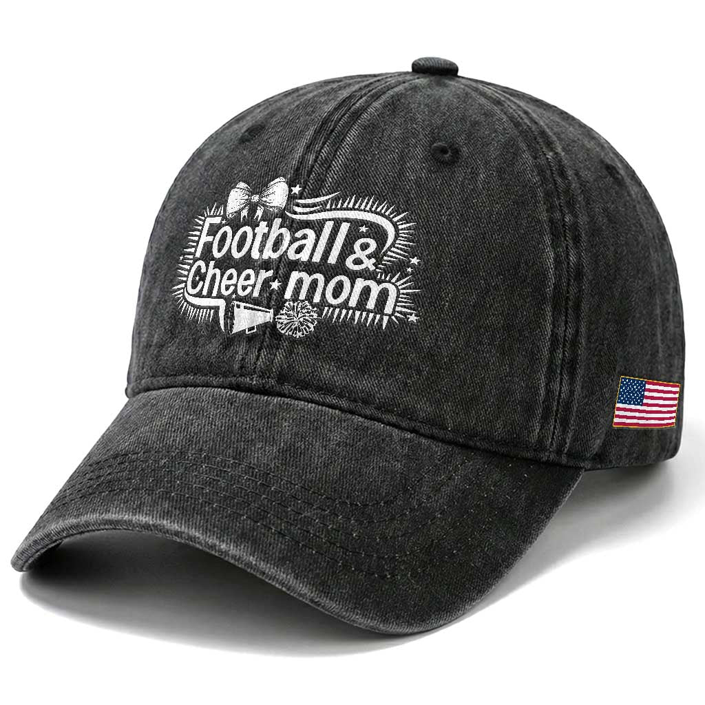 Football And Cheer Mom Quote Washed Cotton Baseball Cap Sport Cheerleading Season Gift TS12 Print Your Wear