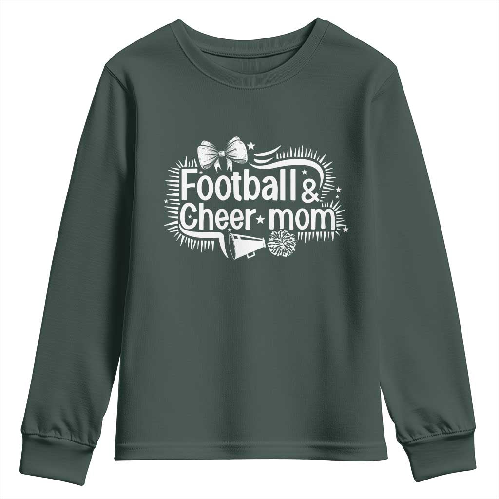 Football And Cheer Mom Quote Youth Sweatshirt Sport Cheerleading Season Gift TS12 Dark Forest Green Print Your Wear