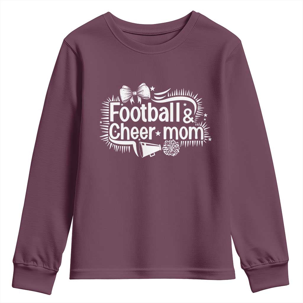 Football And Cheer Mom Quote Youth Sweatshirt Sport Cheerleading Season Gift TS12 Maroon Print Your Wear