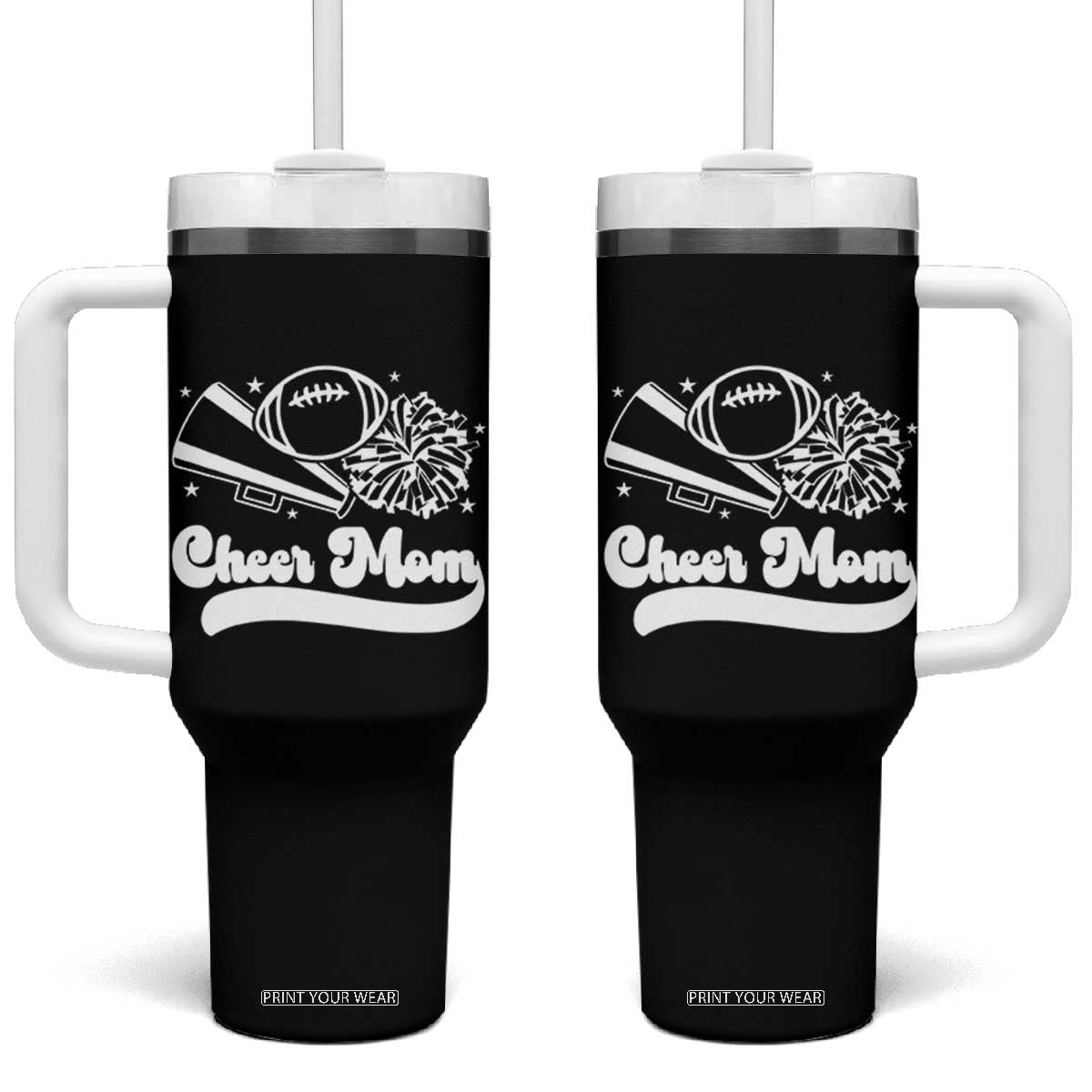 Cheer Mom Football Game Day Tumbler With Handle Cheerleader Team Spirit Gift TS12 One Size: 40 oz Black Print Your Wear