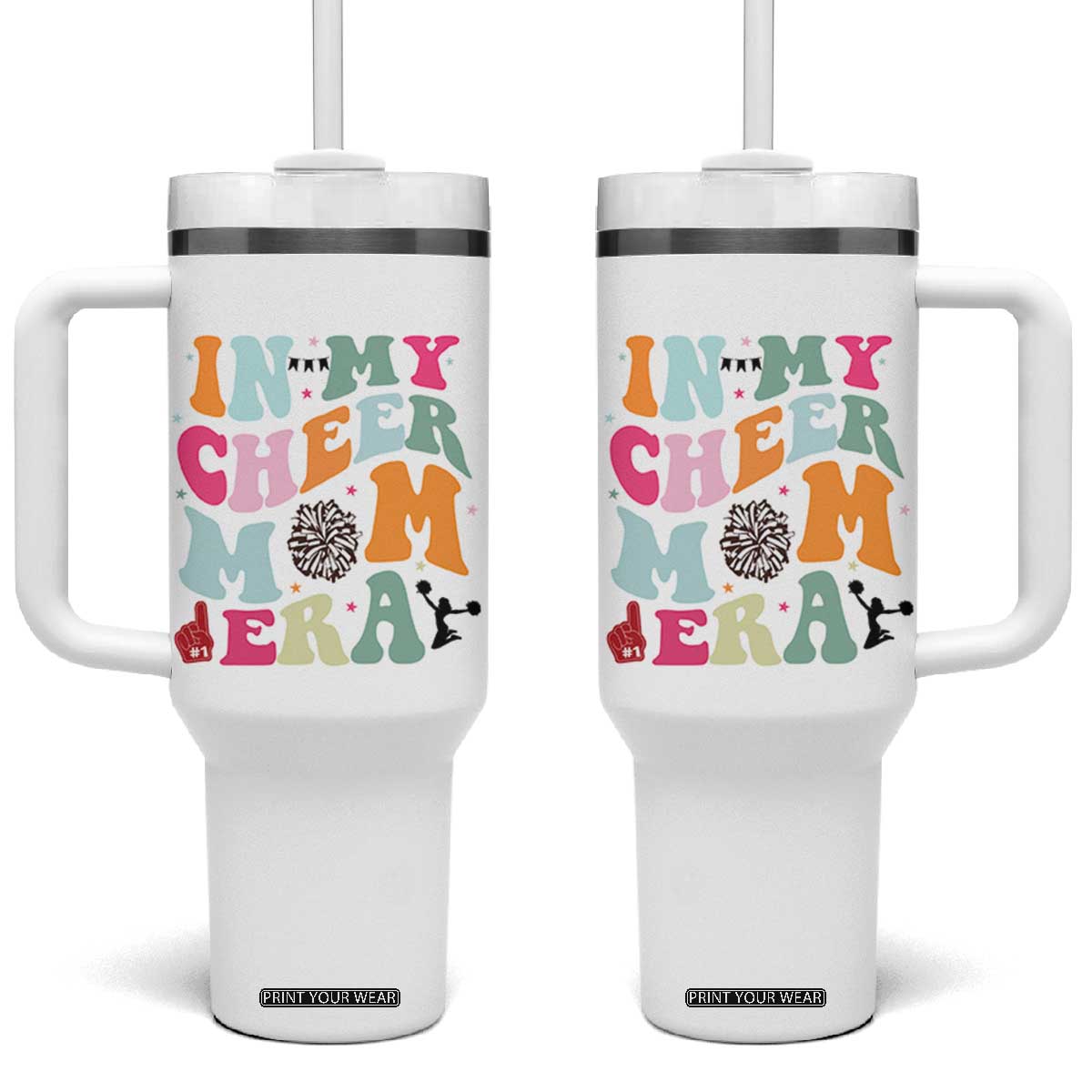 In My Cheer Mom Era Tumbler With Handle Cheerleading Gift TS12 One Size: 40 oz White Print Your Wear
