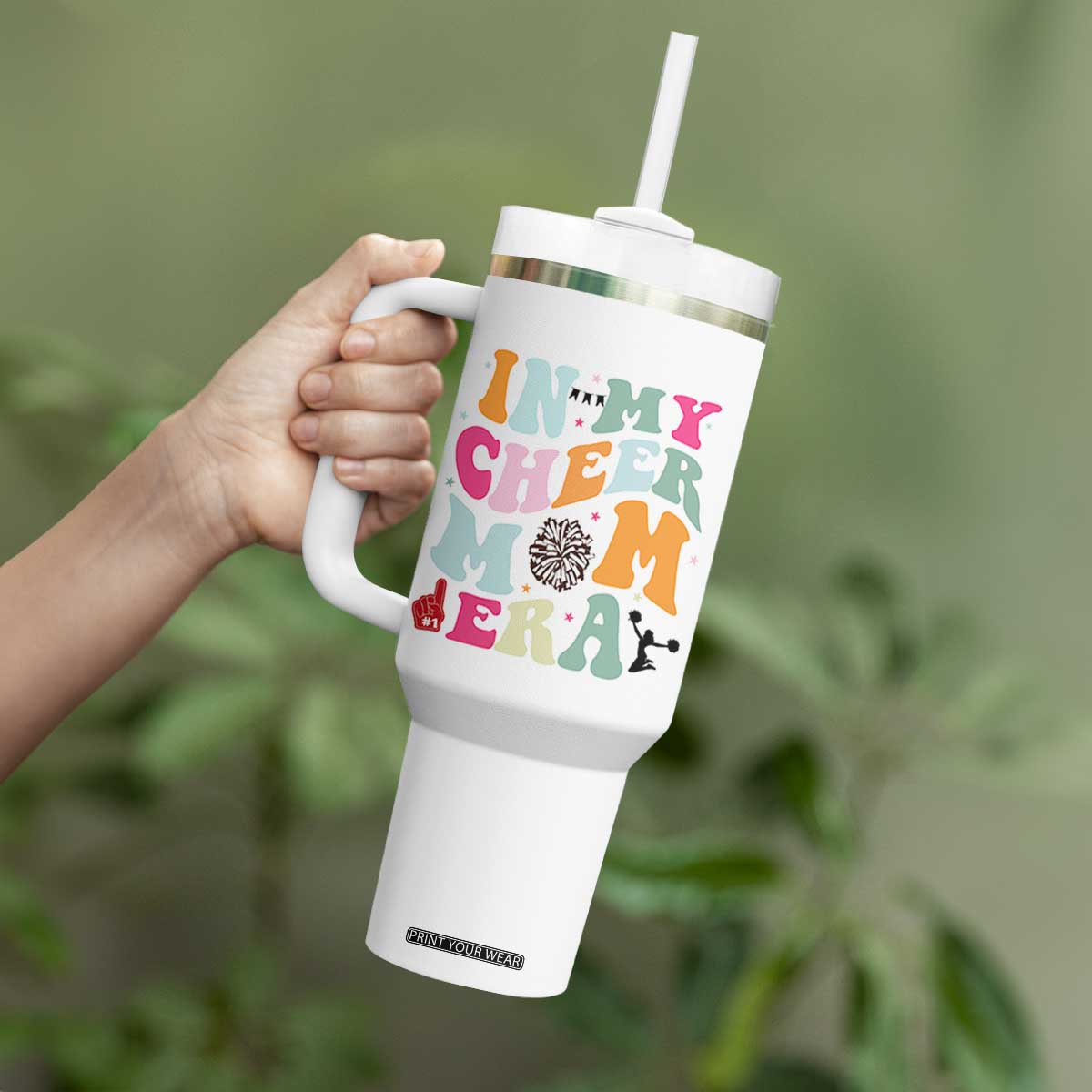 In My Cheer Mom Era Tumbler With Handle Cheerleading Gift TS12 Print Your Wear