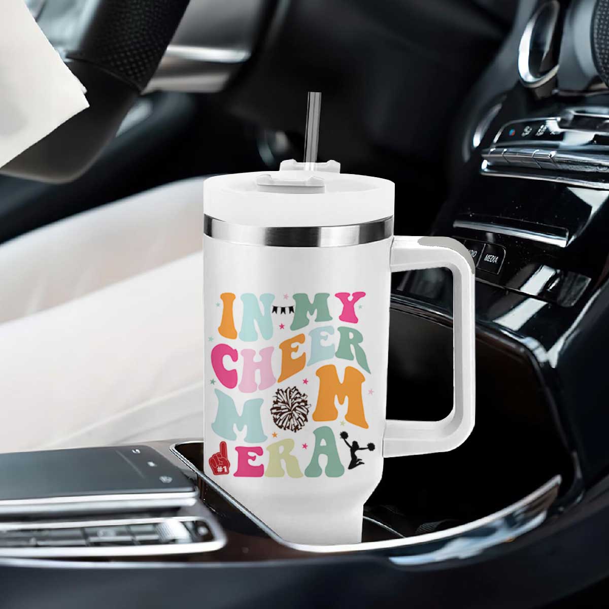 In My Cheer Mom Era Tumbler With Handle Cheerleading Gift TS12 Print Your Wear