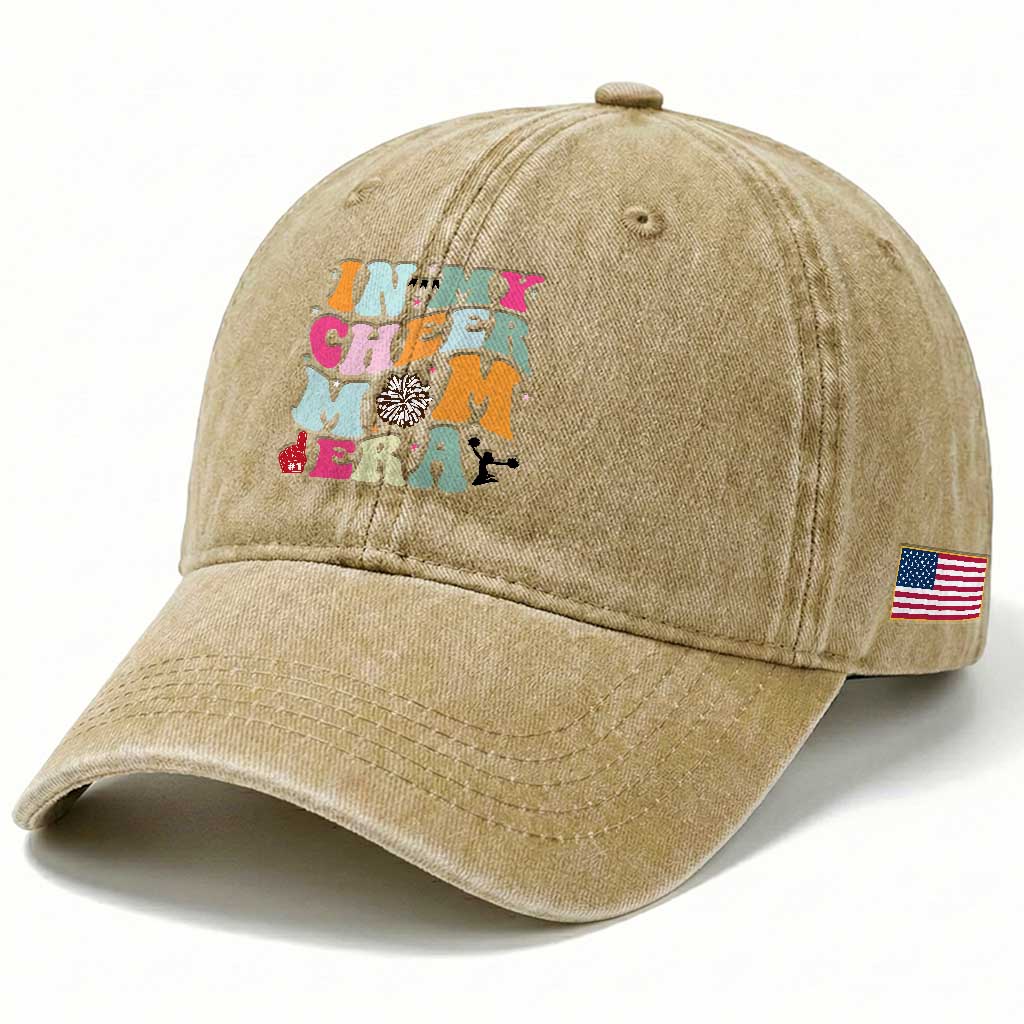 In My Cheer Mom Era Washed Cotton Baseball Cap Cheerleading Gift TS12 Print Your Wear