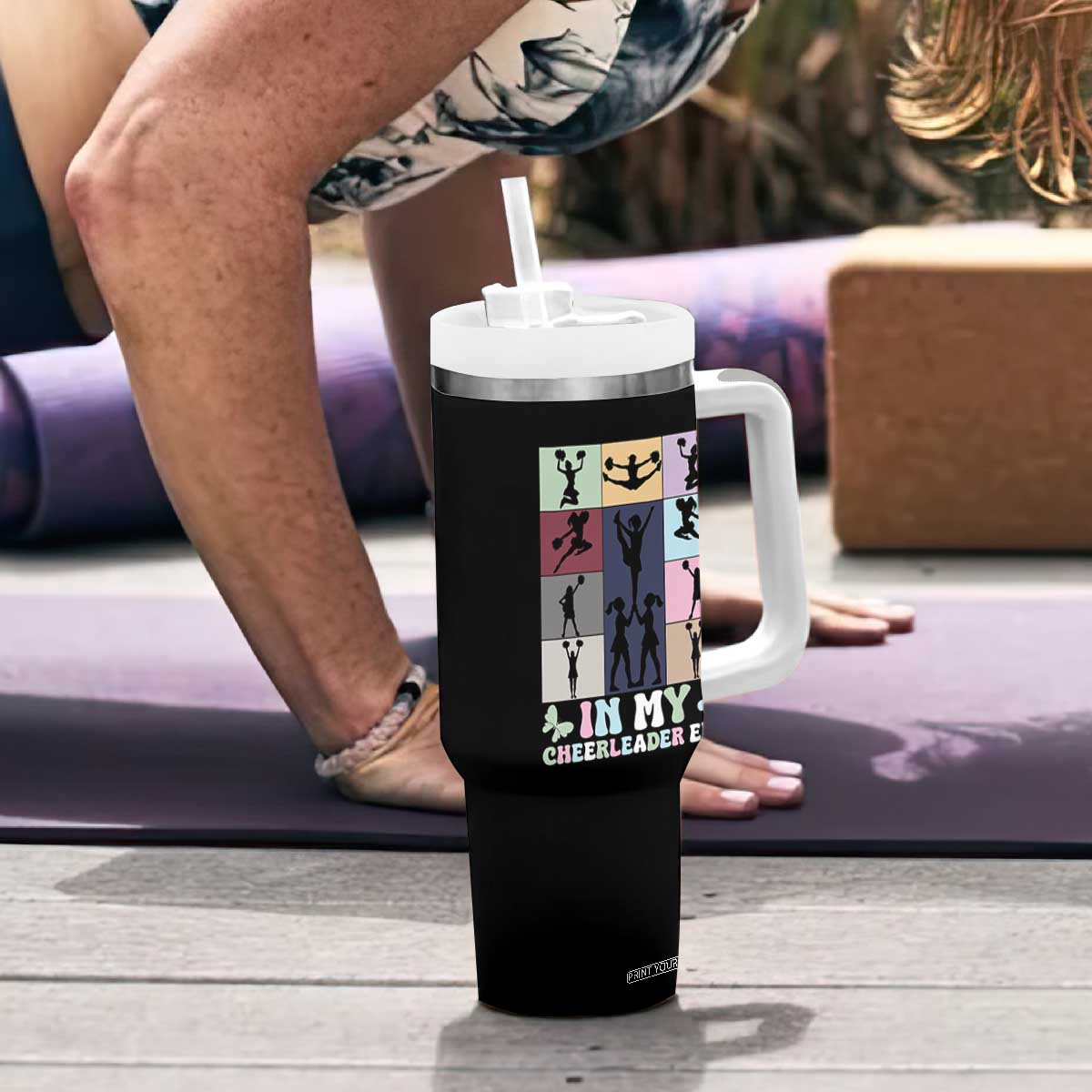 In My Cheer Mom Era Tumbler With Handle Cheerleader Squad Fan Gift TS12 Print Your Wear
