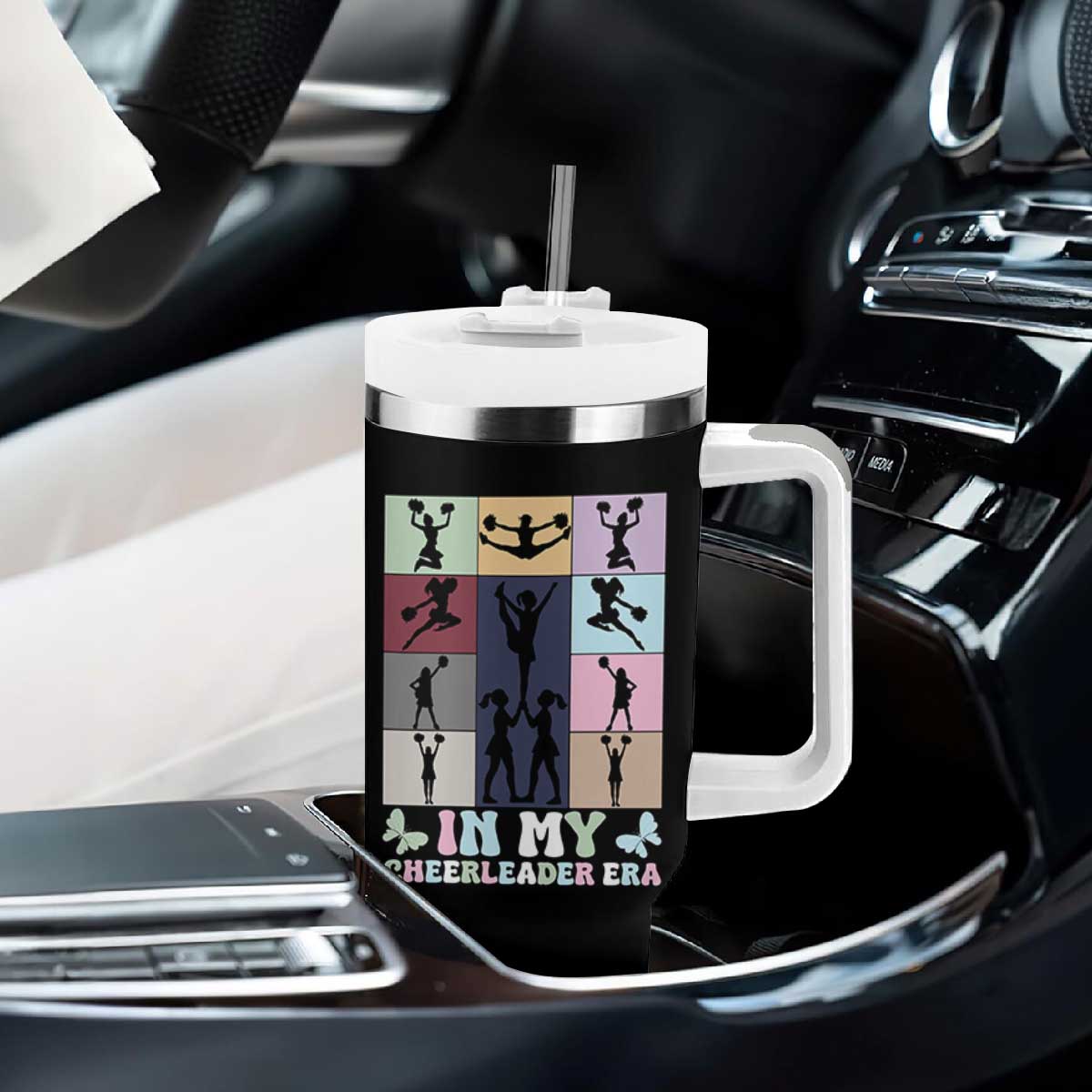 In My Cheer Mom Era Tumbler With Handle Cheerleader Squad Fan Gift TS12 Print Your Wear