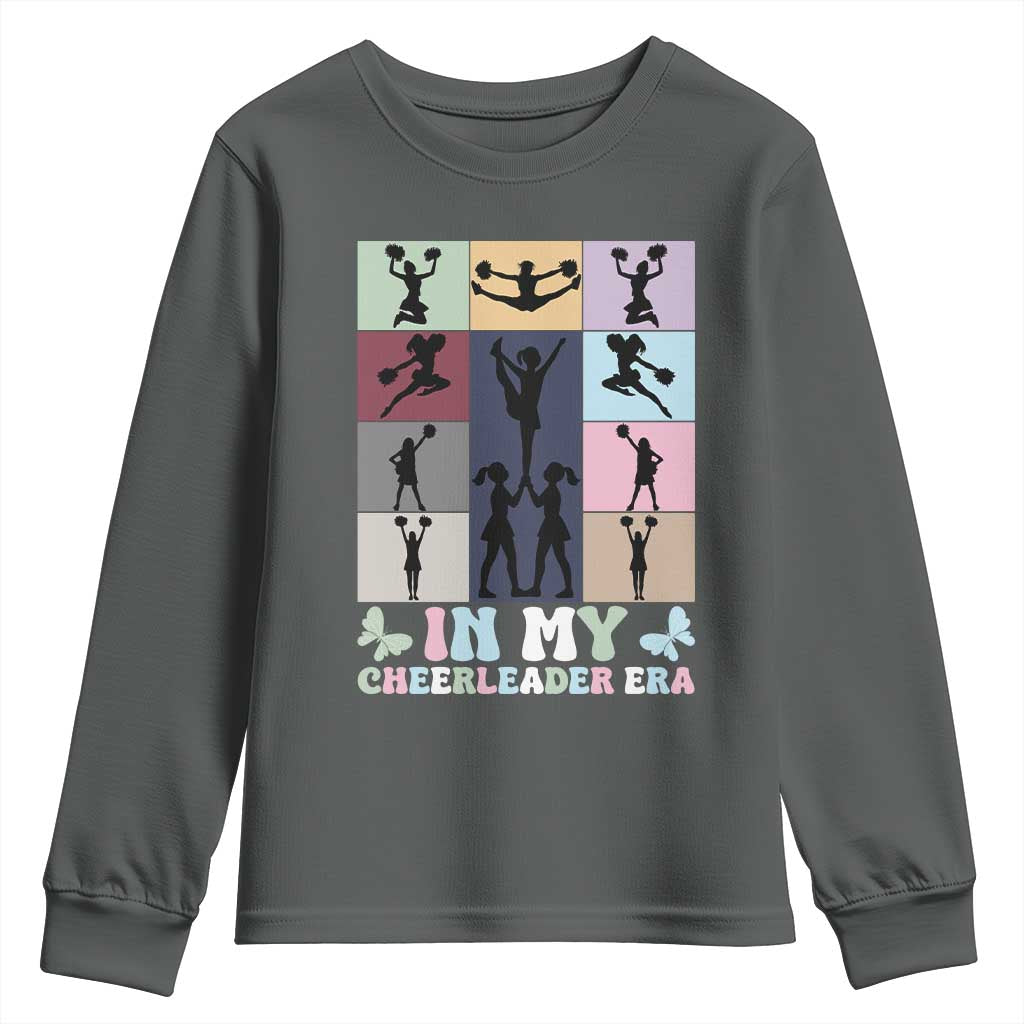 In My Cheer Mom Era Youth Sweatshirt Cheerleader Squad Fan Gift TS12 Dark Heather Print Your Wear