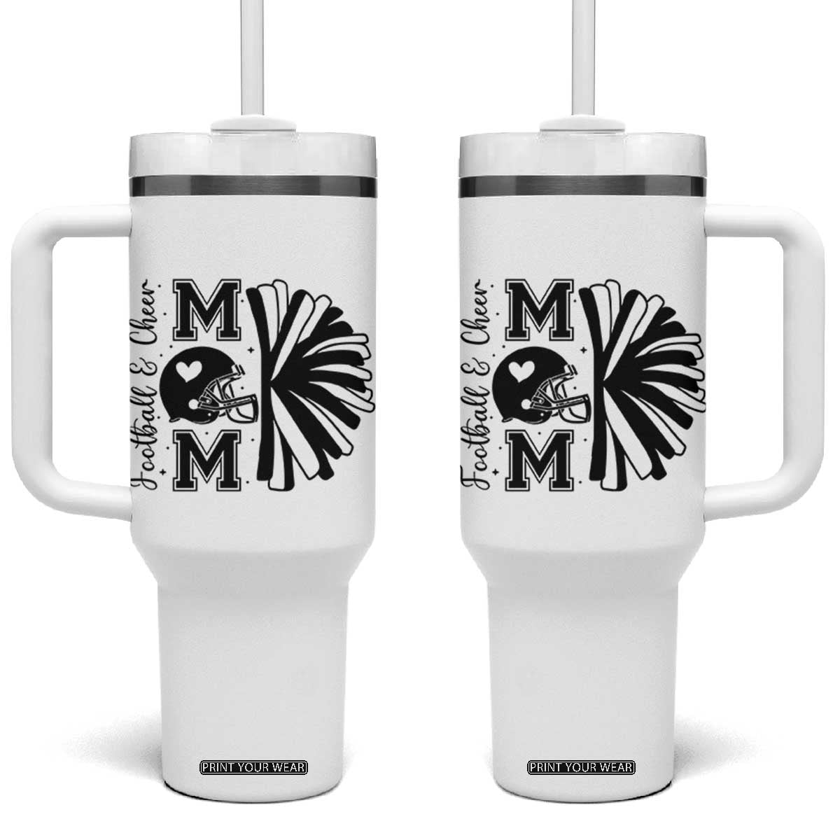 Proud Football And Cheer Mom Quote Tumbler With Handle Gift For Sports Season TS12 One Size: 40 oz White Print Your Wear