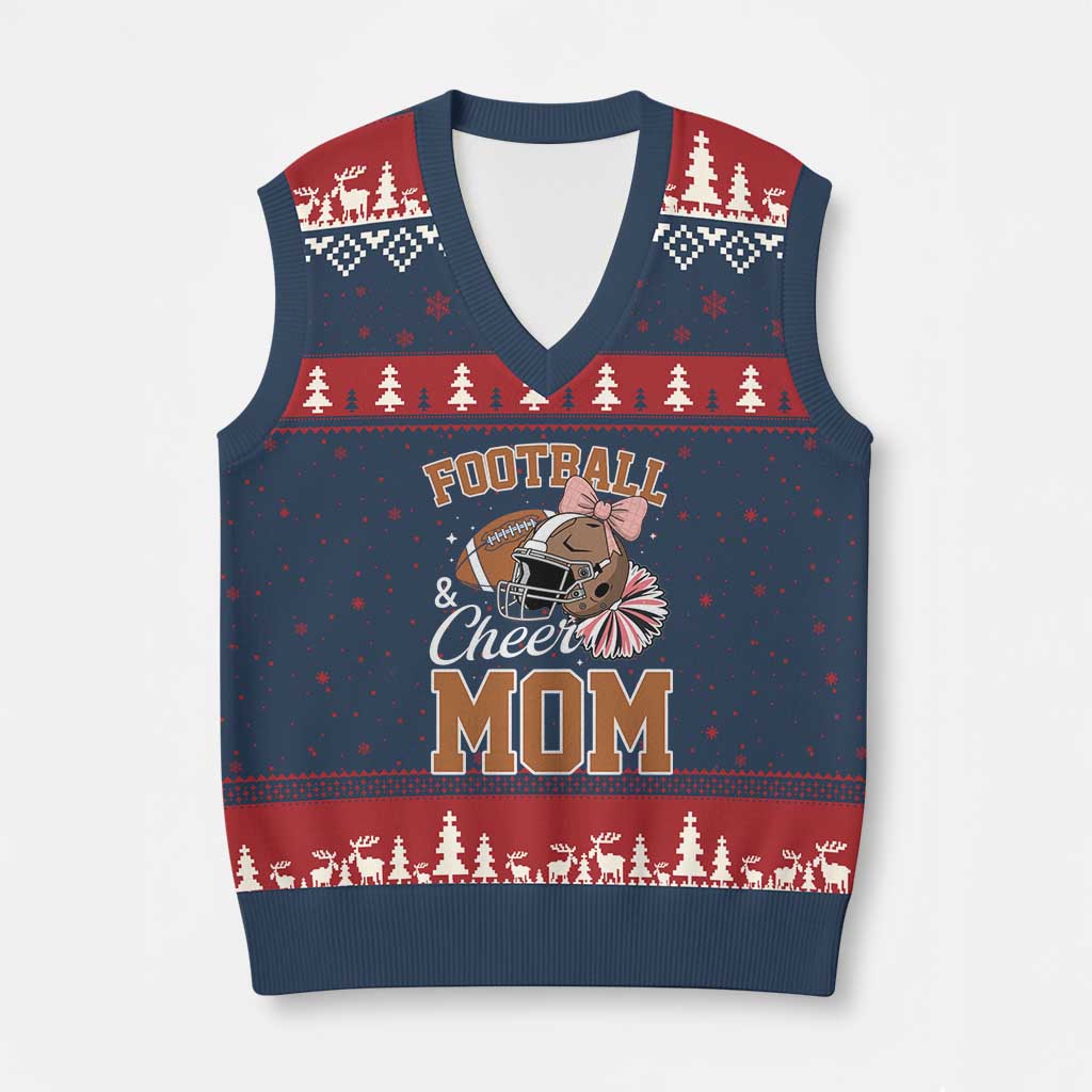 Funny Football And Cheer Mom Quote V-Neck Knit Sweater Vest Sports Season Gift TS12 Navy Red Print Your Wear