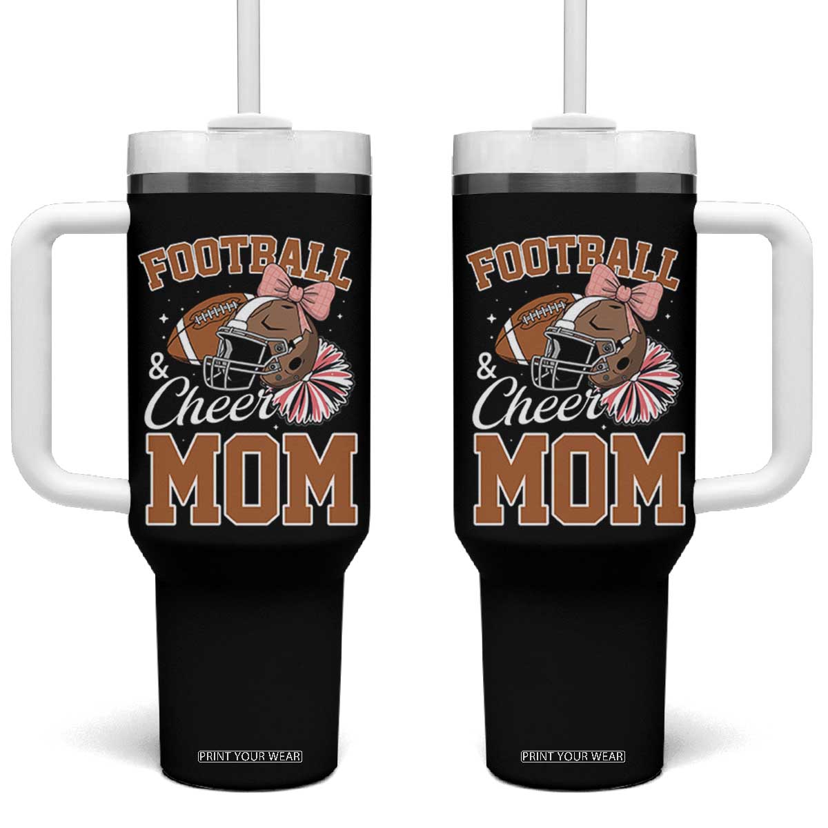 Funny Football And Cheer Mom Quote Tumbler With Handle Sports Season Gift TS12 One Size: 40 oz Black Print Your Wear