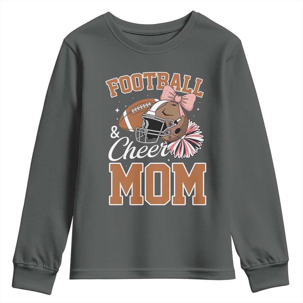 Funny Football And Cheer Mom Quote Youth Sweatshirt Sports Season Gift TS12 Dark Heather Print Your Wear