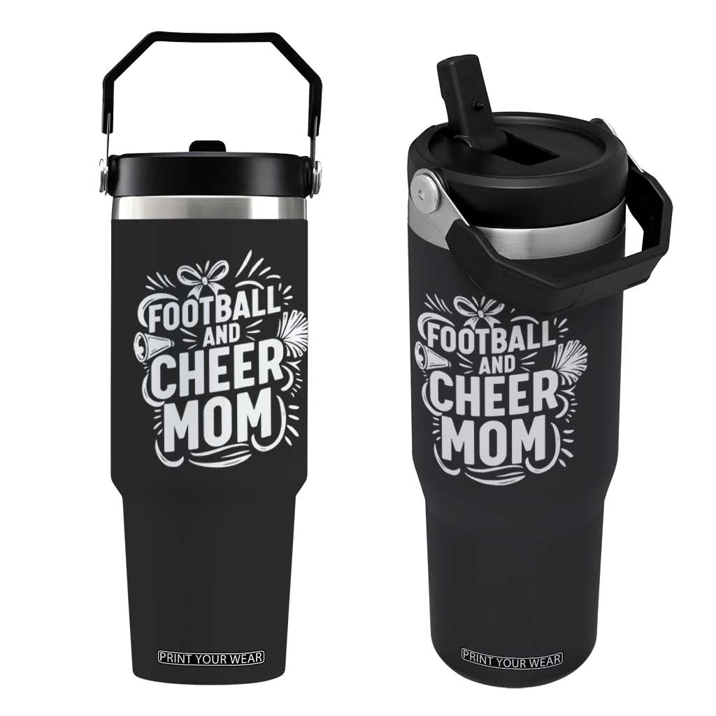 Football And Cheer Mom Quote Flip Straw Tumbler Team Supporter Gift Idea TS12 One Size: 30 oz Black Print Your Wear