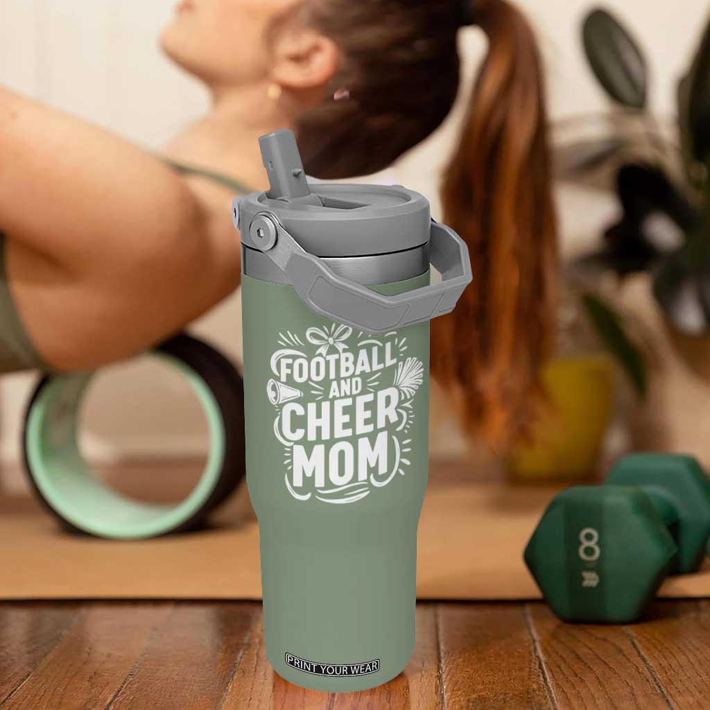 Football And Cheer Mom Quote Flip Straw Tumbler Team Supporter Gift Idea TS12 One Size: 30 oz Moss Green Print Your Wear