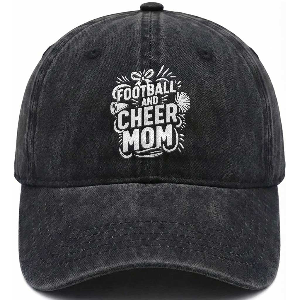 Football And Cheer Mom Quote Washed Cotton Baseball Cap Team Supporter Gift Idea TS12 Print Your Wear
