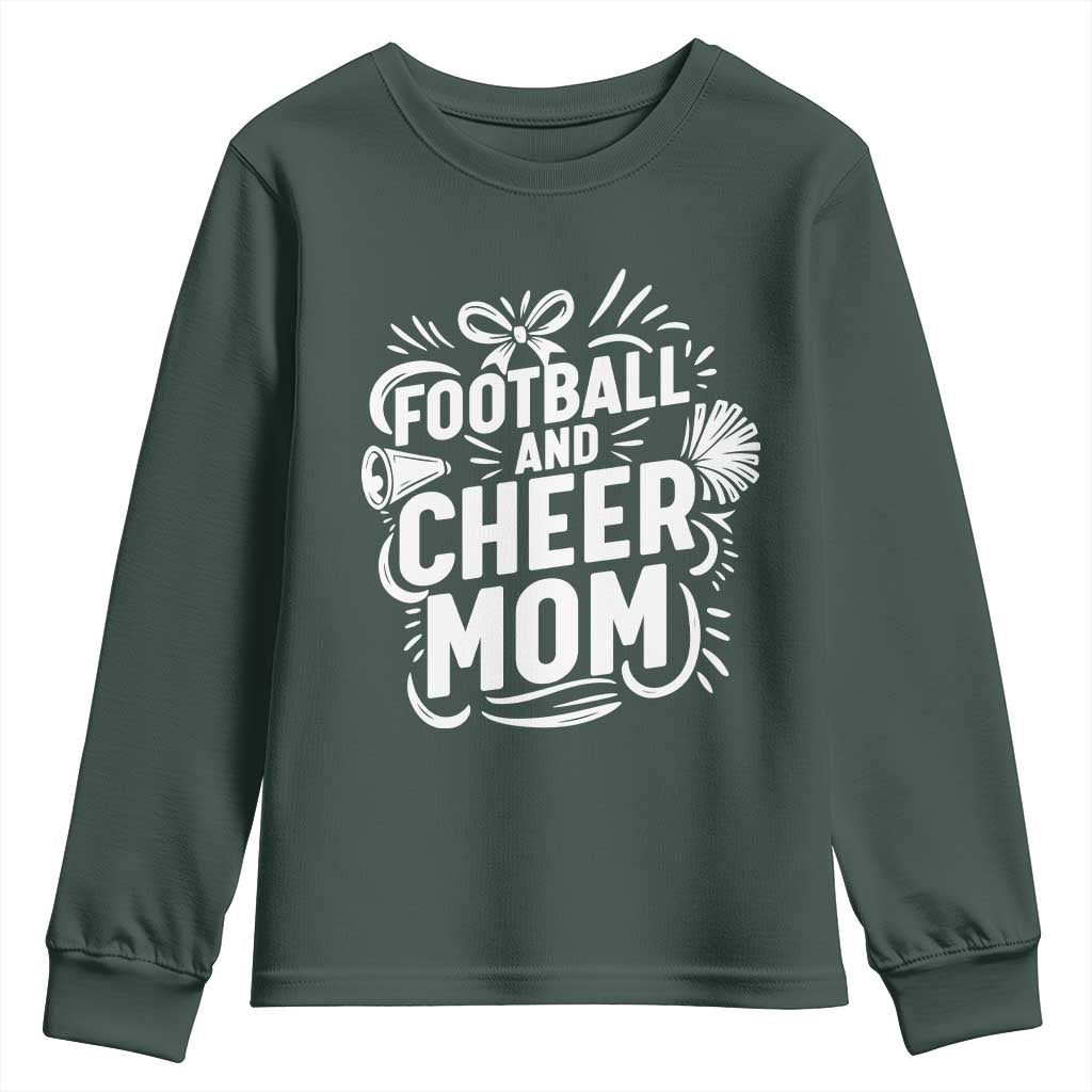 Football And Cheer Mom Quote Youth Sweatshirt Team Supporter Gift Idea TS12 Dark Forest Green Print Your Wear