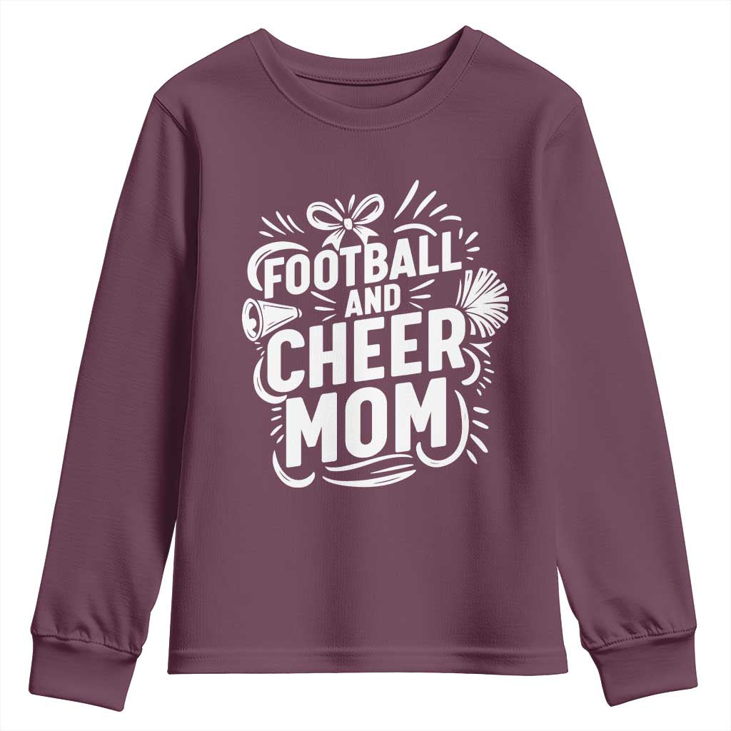 Football And Cheer Mom Quote Youth Sweatshirt Team Supporter Gift Idea TS12 Maroon Print Your Wear
