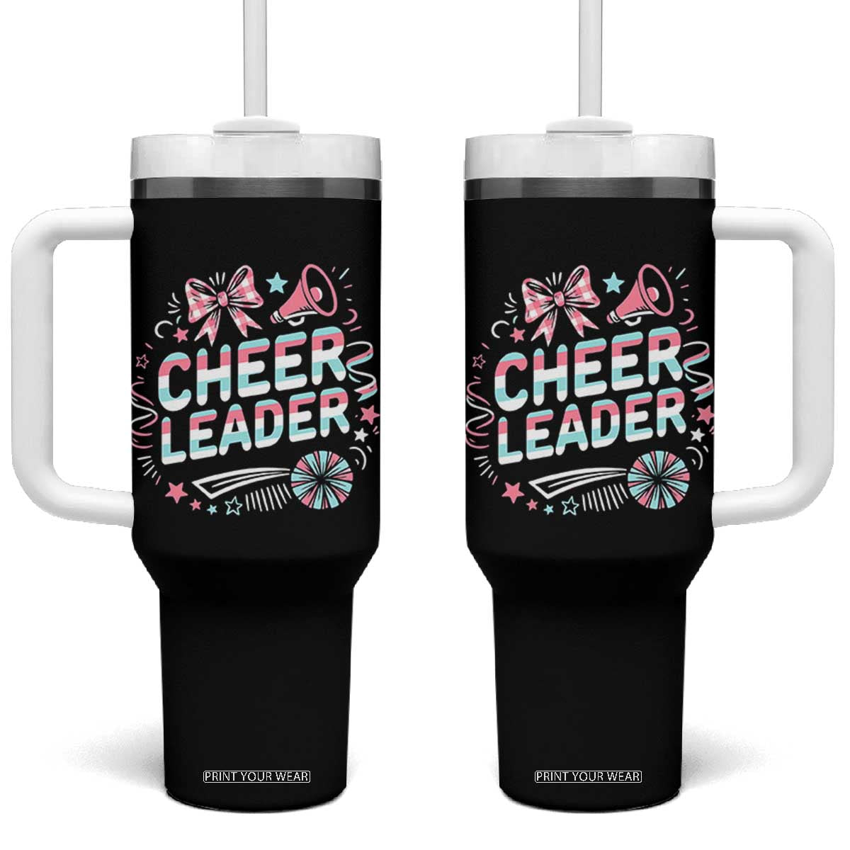 Proud Cheerleader Team Tumbler With Handle Gift For Women Sports Fans TS12 One Size: 40 oz Black Print Your Wear