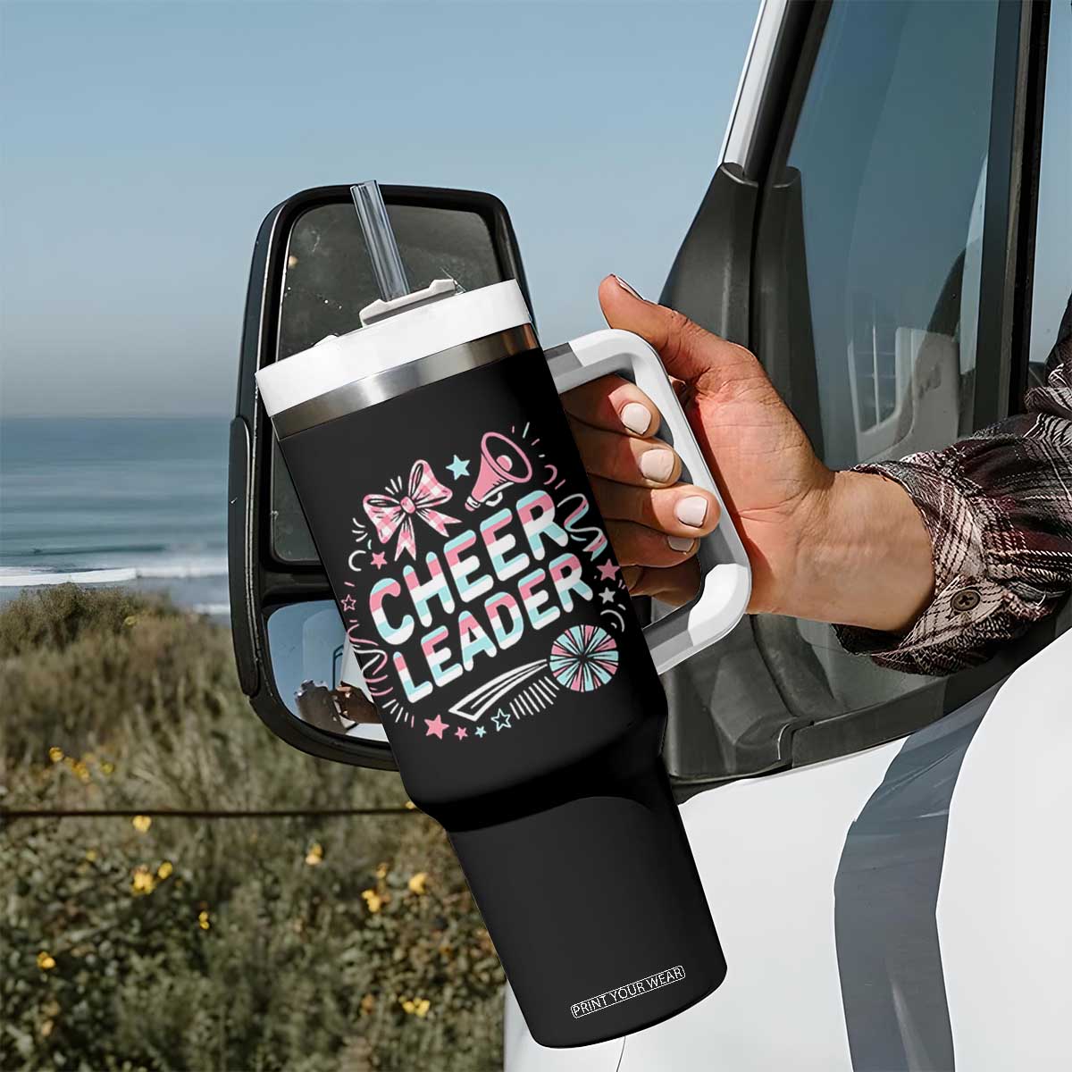 Proud Cheerleader Team Tumbler With Handle Gift For Women Sports Fans TS12 Print Your Wear