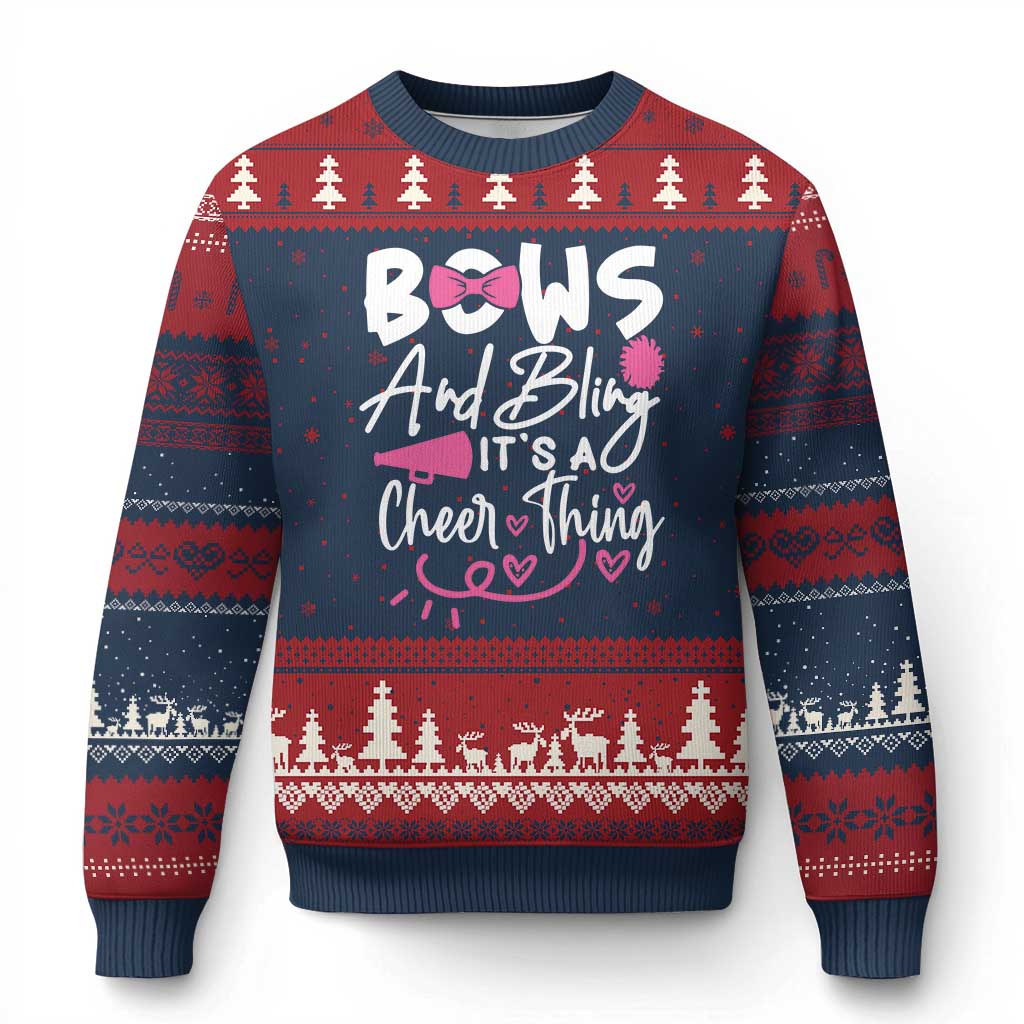 Bows And Bling Its A Cheer Thing Ugly Christmas Sweater Cheerleading Gift TS12 Navy Red Print Your Wear