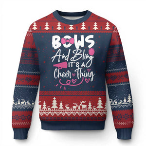 Bows And Bling Its A Cheer Thing Ugly Christmas Sweater Cheerleading Gift TS12 Navy Red Print Your Wear
