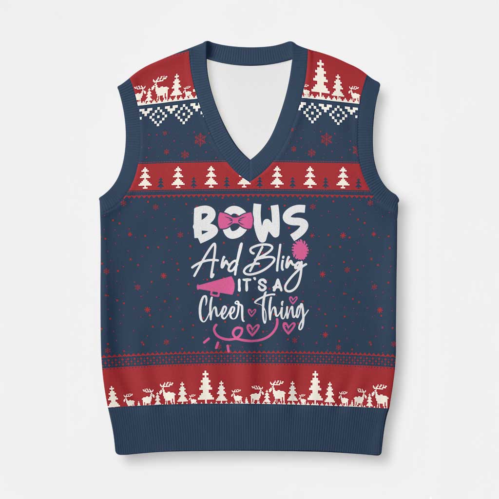 Bows And Bling Its A Cheer Thing V-Neck Knit Sweater Vest Cheerleading Gift TS12 Navy Red Print Your Wear