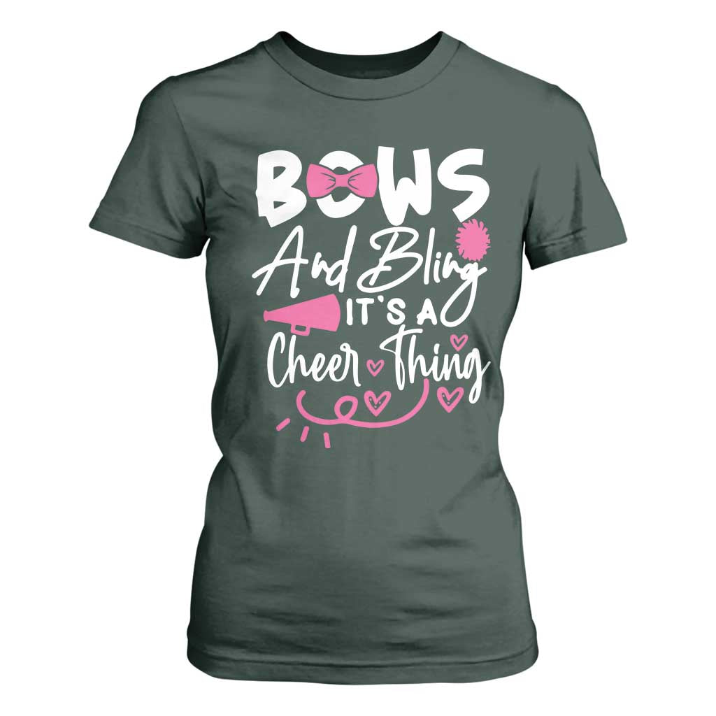 Bows And Bling Its A Cheer Thing T Shirt For Women Cheerleading Gift TS12 Dark Forest Green Print Your Wear