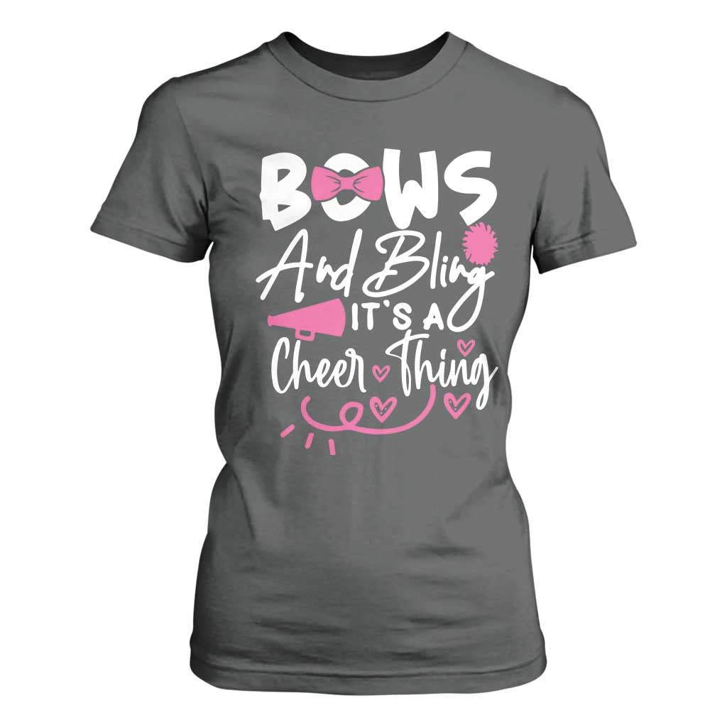 Bows And Bling Its A Cheer Thing T Shirt For Women Cheerleading Gift TS12 Dark Heather Print Your Wear