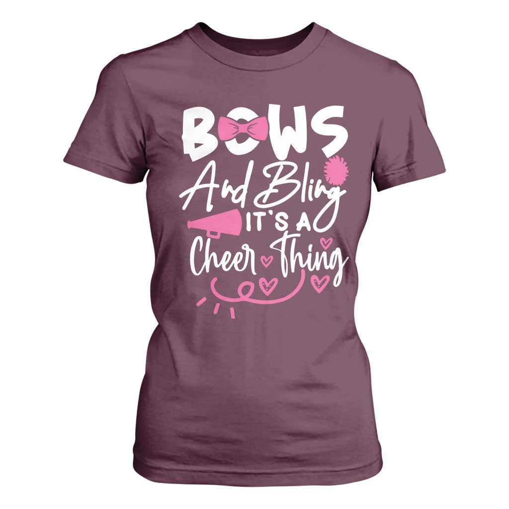 Bows And Bling Its A Cheer Thing T Shirt For Women Cheerleading Gift TS12 Maroon Print Your Wear